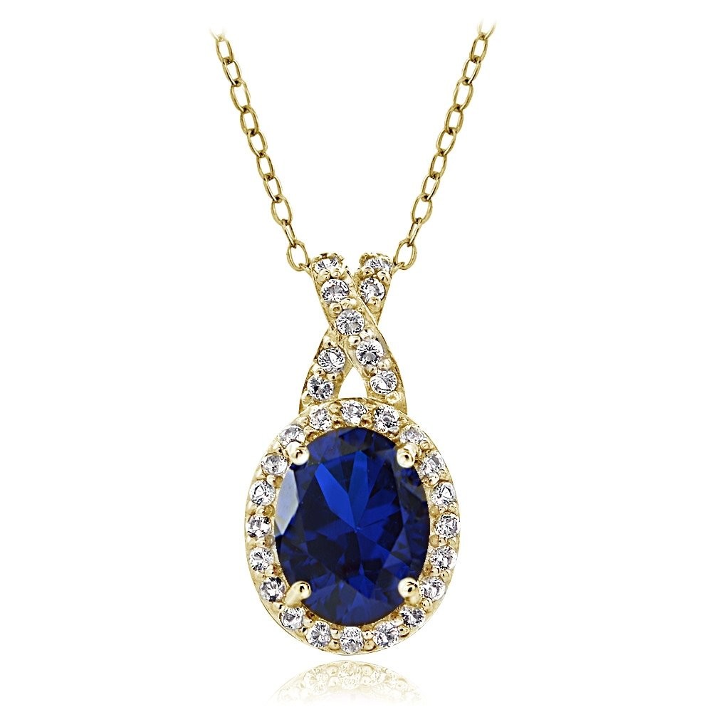 Gold Flashed Sterling Silver Created Blue Sapphire & White Topaz X and Oval N...