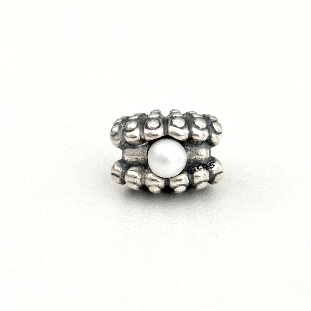 Pandora Retired 925 Silver Shell Pearl Bead Charm One of a Kind