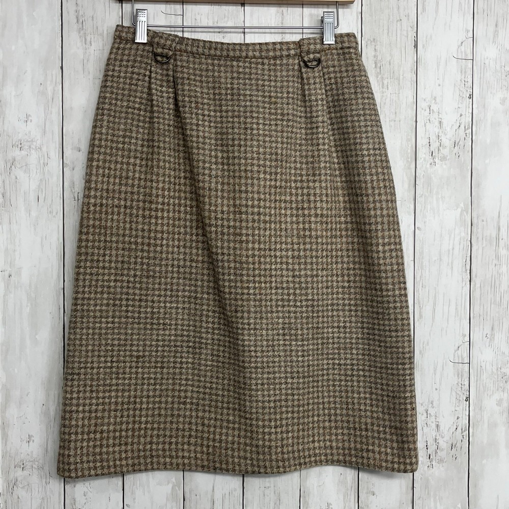 Century Petites Wool Brown Vintage High Waist A-Line Midi Skirt for Academia and Work