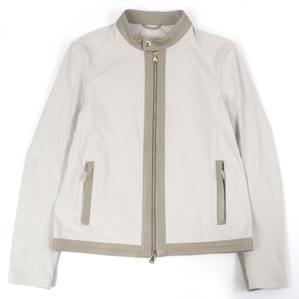 Emmeti Juri Lamb Leather Zip-Up Biker Jacket in Beige Size 48