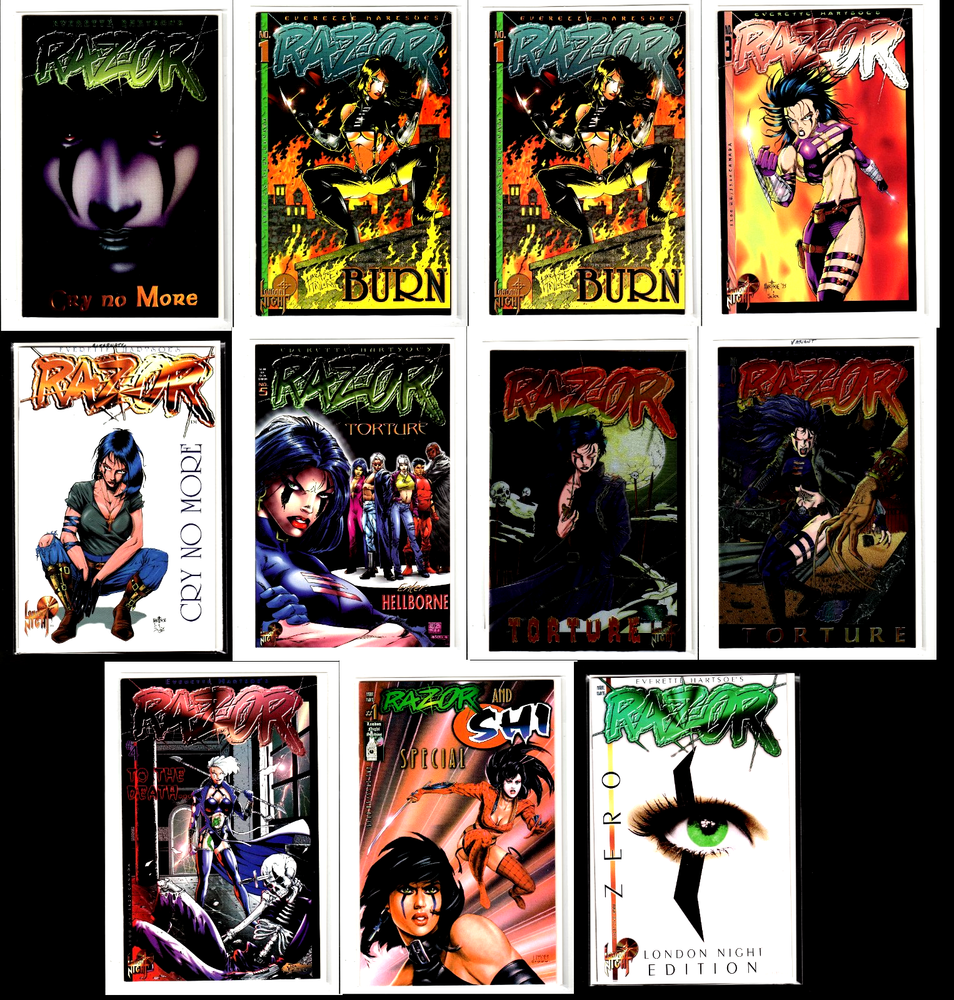 RAZOR LOT OF 11 9.6 NM+ AVG LONDON NIGHTS 1992 EVERETTE HARTSOE RARE VARIANTS!!!