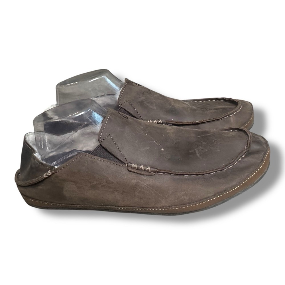 Olukai Moloa Mens Brown Leather Shearling Lined Driving Moccasins Size 11