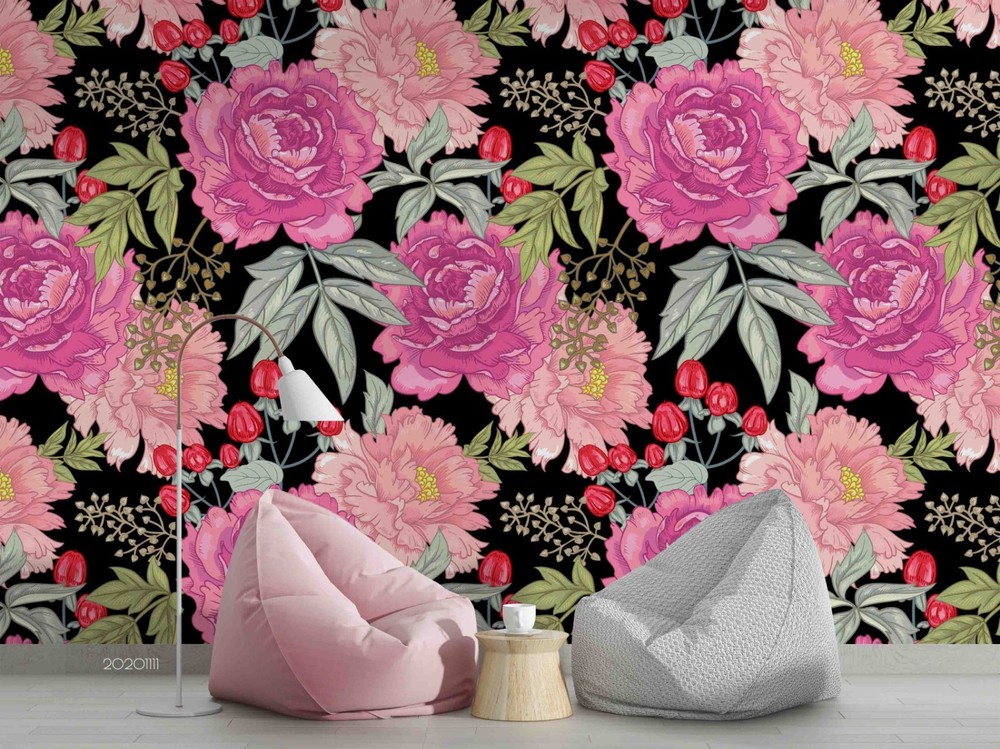 3D Peony Plantation Pattern Wall Murals Wallpaper Murals Wall Sticker 3