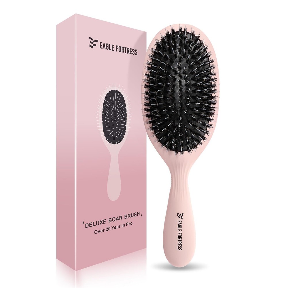 Pink Glidease Deluxe Boar Bristle Hair Brush Women Men Detangler All Hair