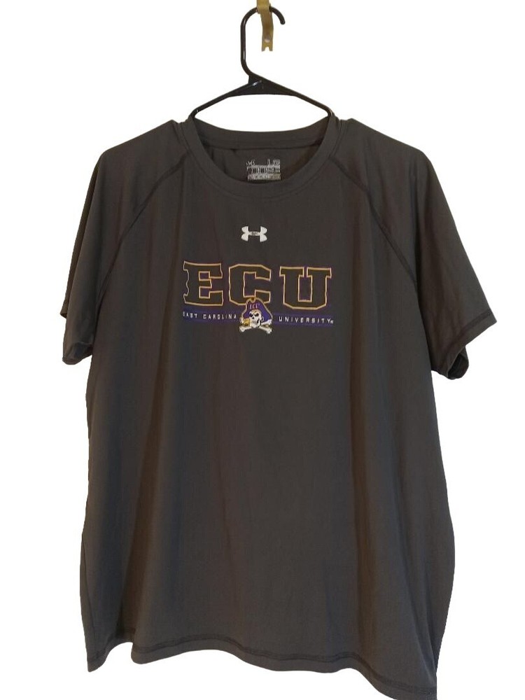 Under Armour Heat Gear T-Shirt Mens Size Large Gray Athletic East Carolina Loose