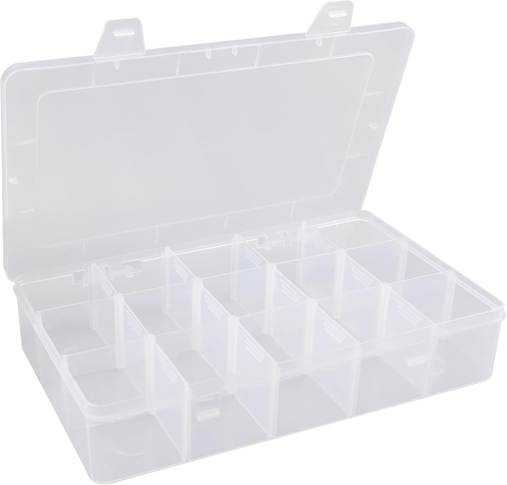 Clear Plastic Organizer Box with 15 Large Grid Dividers for Beads & Crafts
