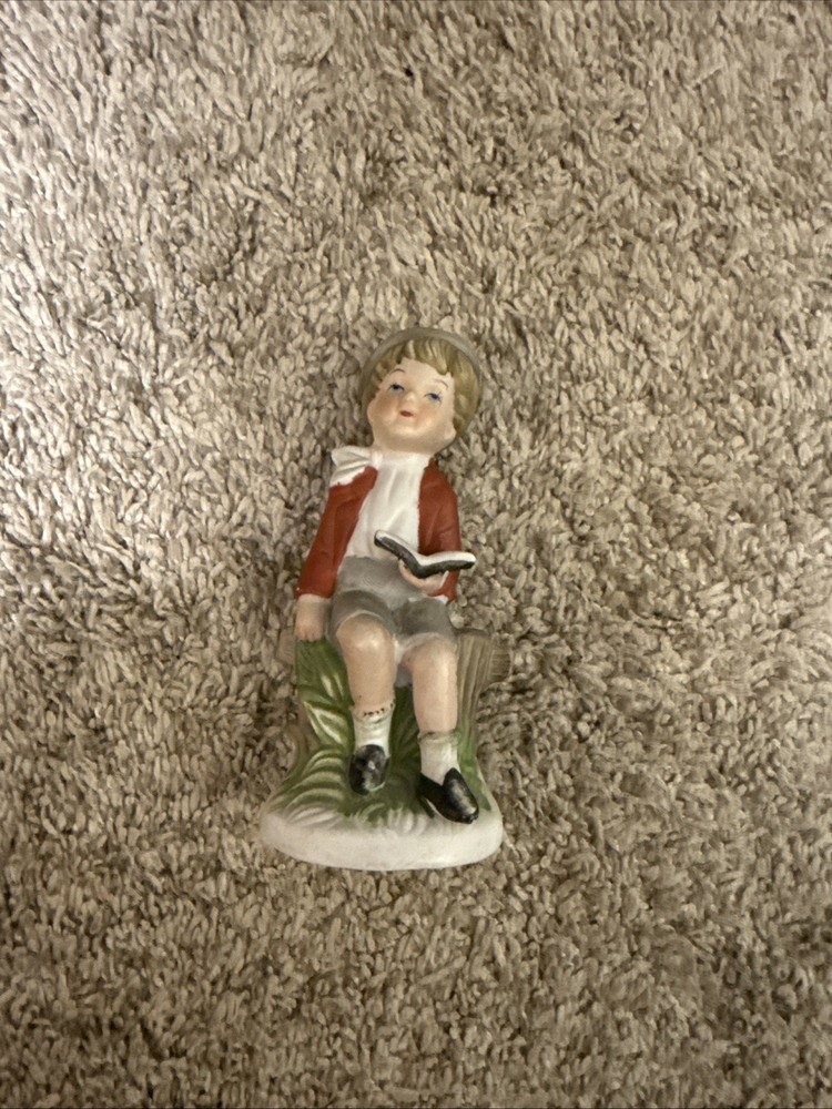Miniture Boy Reading A Book Vintage Porcelain Figurine Made In Japan