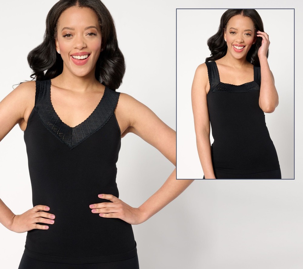 Breezies Women's Top Sz S Comfort Breeze Reversible Seamless Tank Black A634860