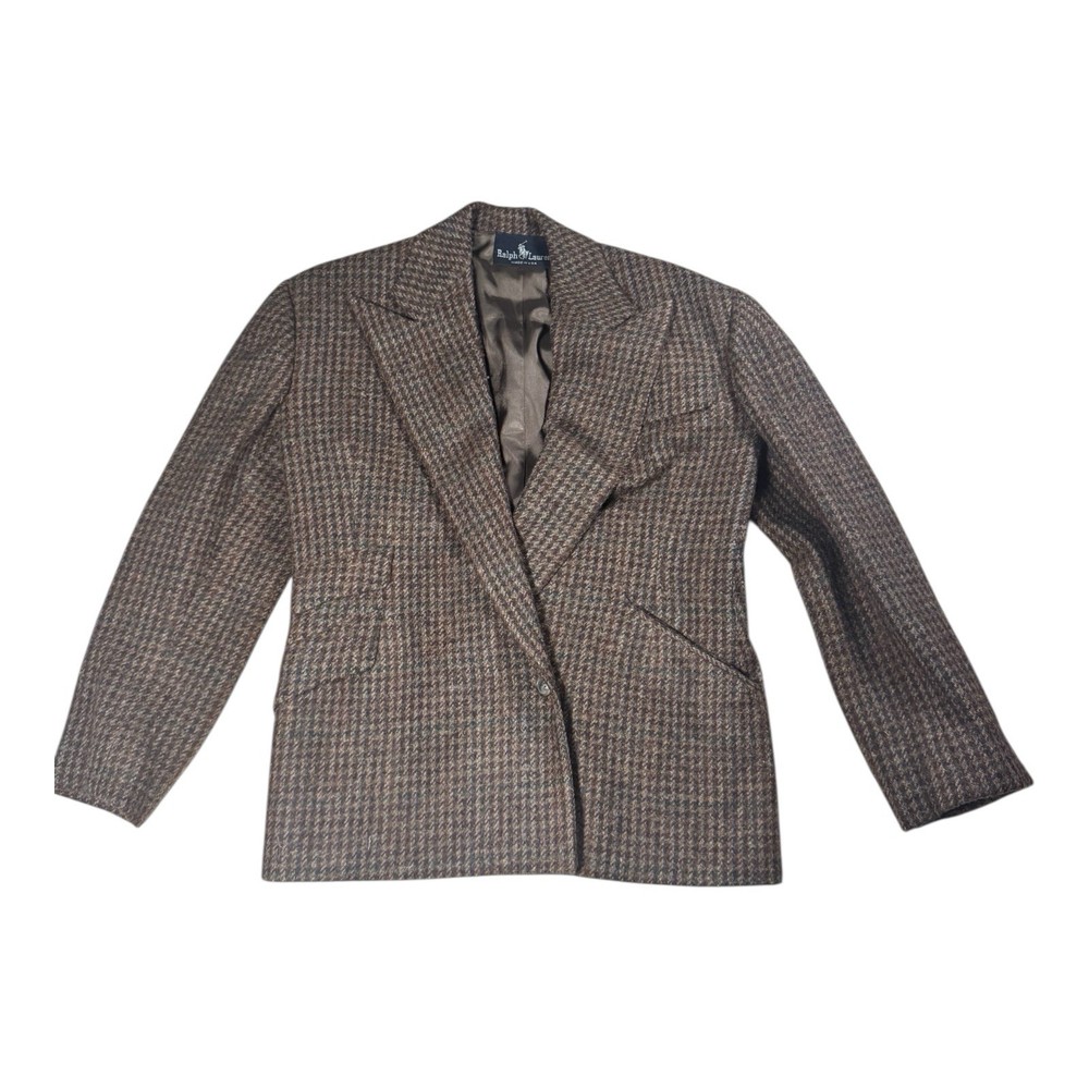 Polo Ralph Lauren Wool Blazer Women’s Size 6 Brown Houndstooth USA Made 70s