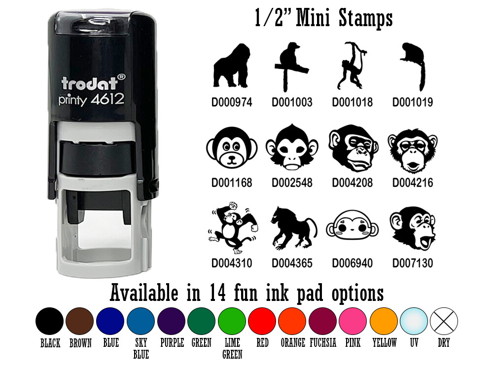 Monkey Gorilla Ape 1/2 Inch Self Inking Rubber Stamp
