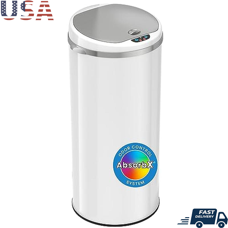 Touchless Trash Can Odor Filter Stainless Steel 13 Gallon Kitchen Waste Bin New