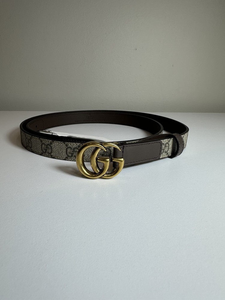 Authentic Gucci GG Supreme Canvas Leather Belt Brown 110