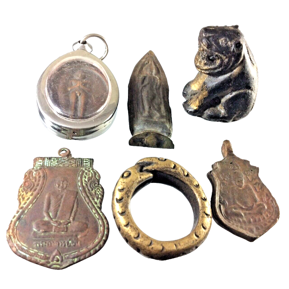 6 Amulet Thai BUDDHA Pendant RING Old Coin LUCK Charm FORTUNE Power PROTECT c6