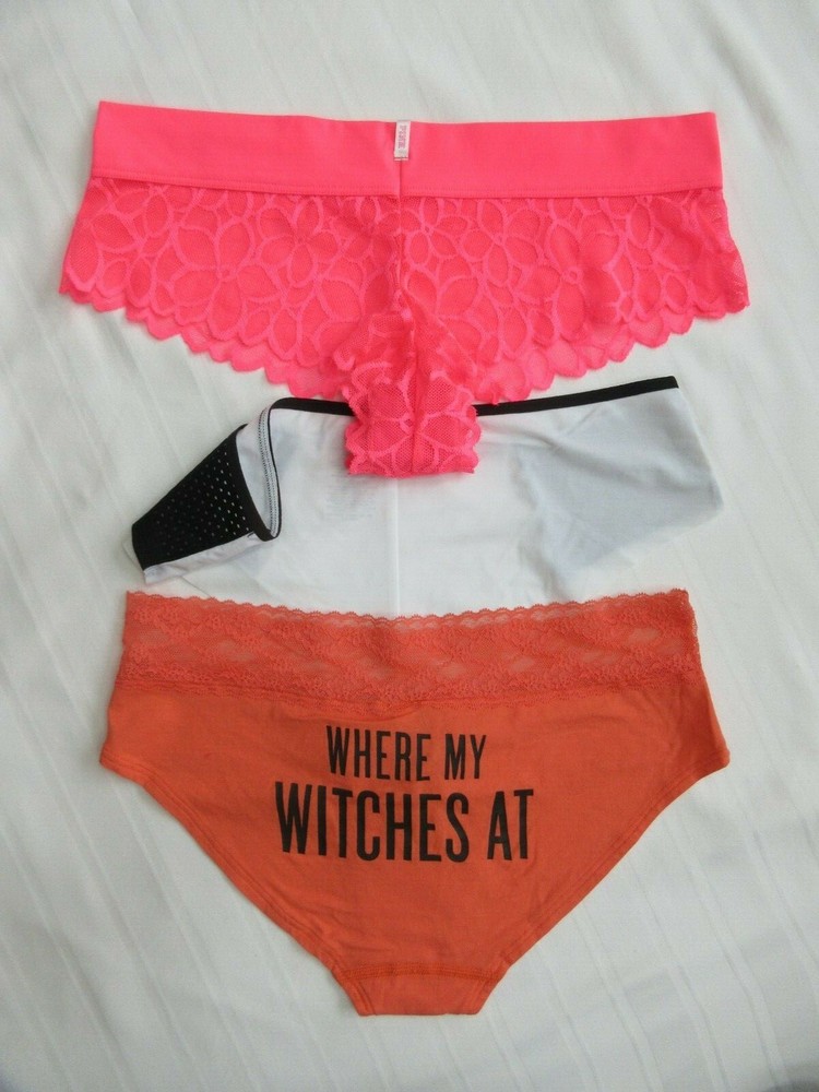 ORANGE Halloween Lot 3 Victoria's Secret Cheeky Cotton Panties M NWOT Witches at
