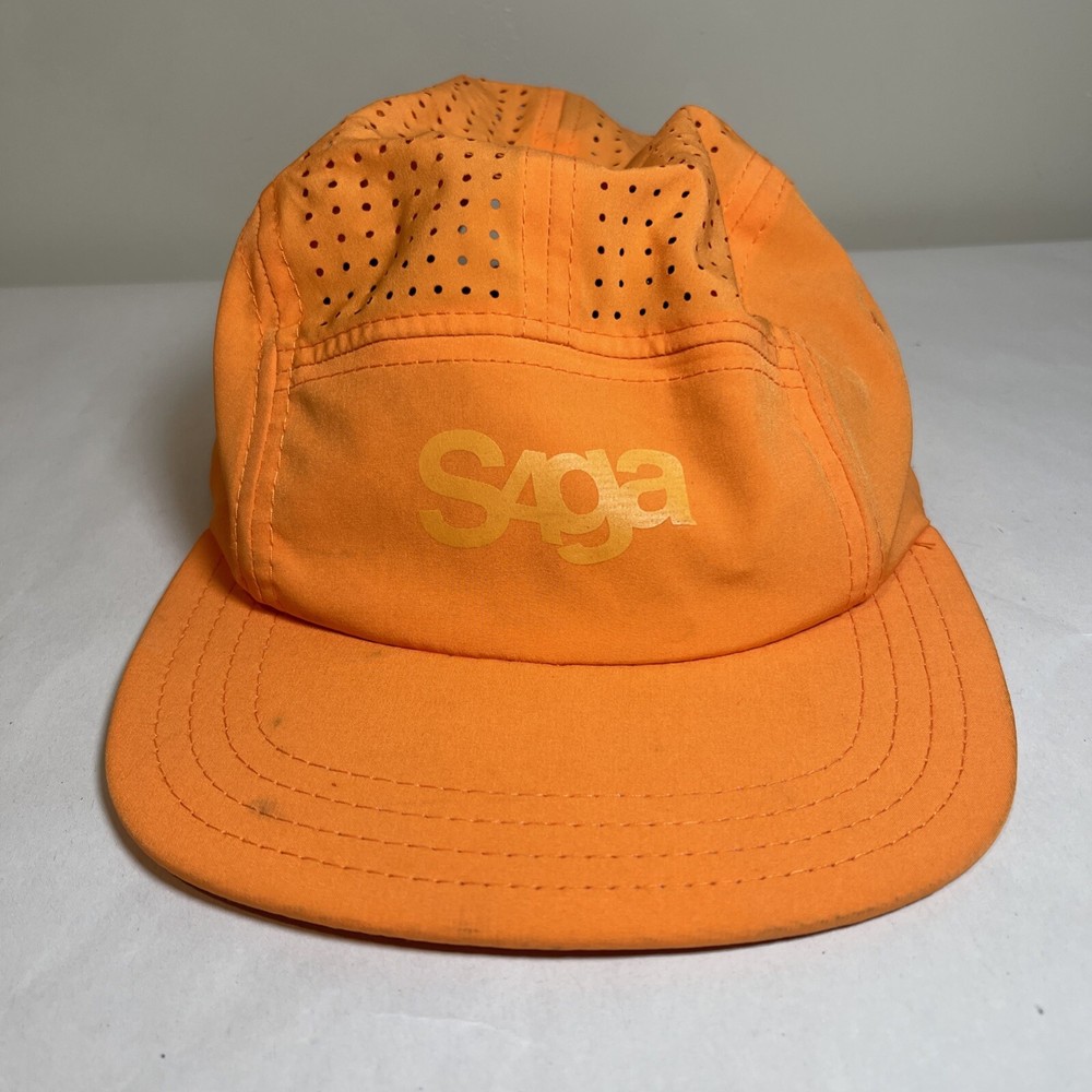 SAGA 5-panel Hat Cap Orange Mesh Nylon Boulder Colorado Flat Brim