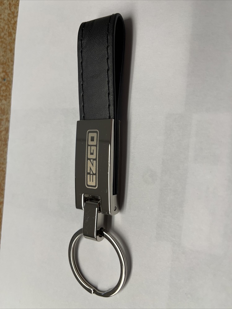 Chrome & Leather EZGO Golf Cart Keychain for Style & Convenience