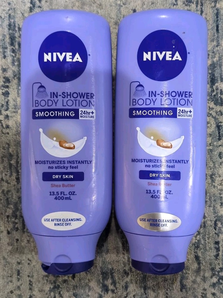 2 Pack NIVEA In-Shower Smoothing Body Lotion 13.5 Oz Shea Butter READ Descriptio