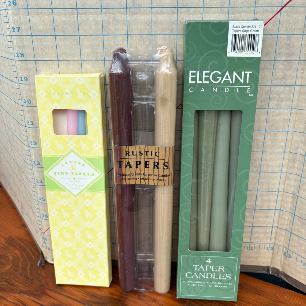 12 NEW Tapered Candles in Assorted Sizes Shapes & Colors