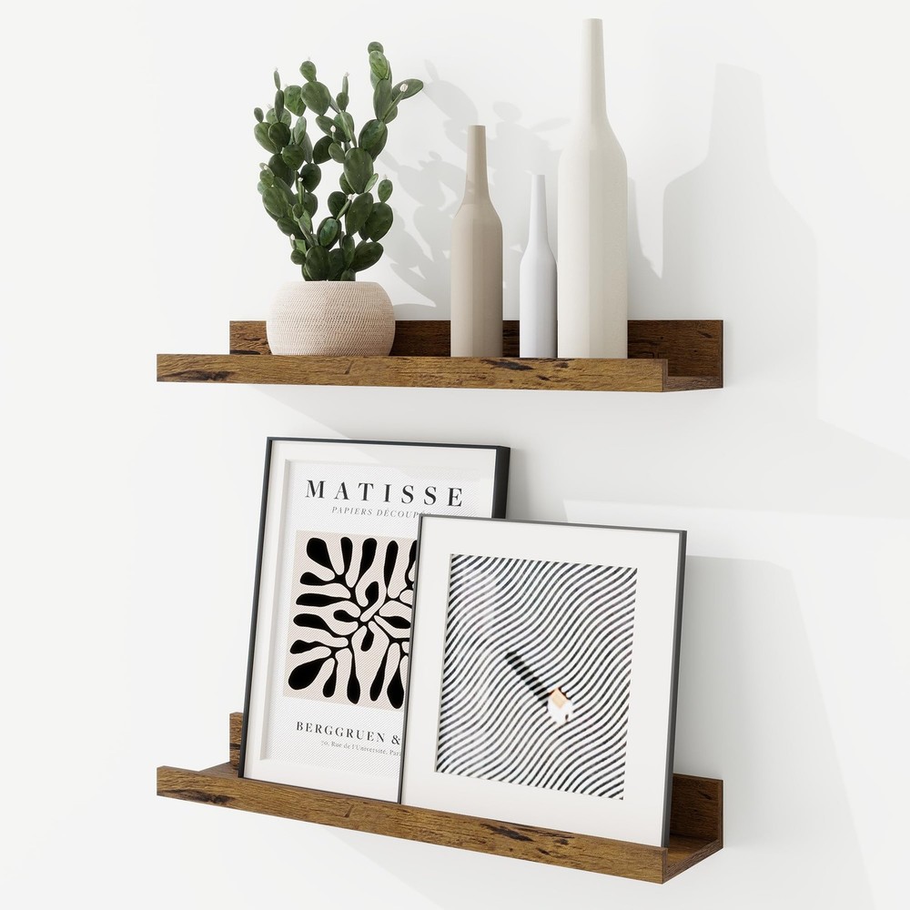 Picture Ledge Shelf, 16 inch Floating Shelves Set of 2, Wood Wall Shelves wit...
