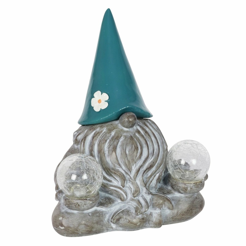 Solar LED Meditating Yoga Gnome Statue in Grey with Glass Accents