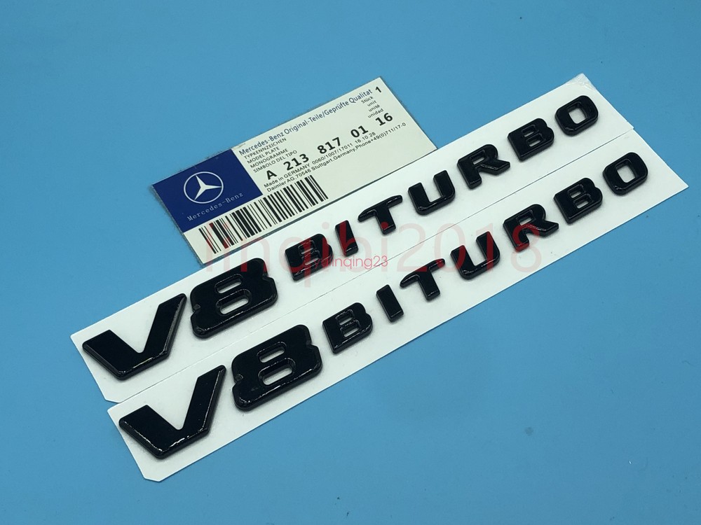 ABS Gloss Black V8 BITURBO Side Fender Logo Nameplate Emblem AMG Decoration 2pcs