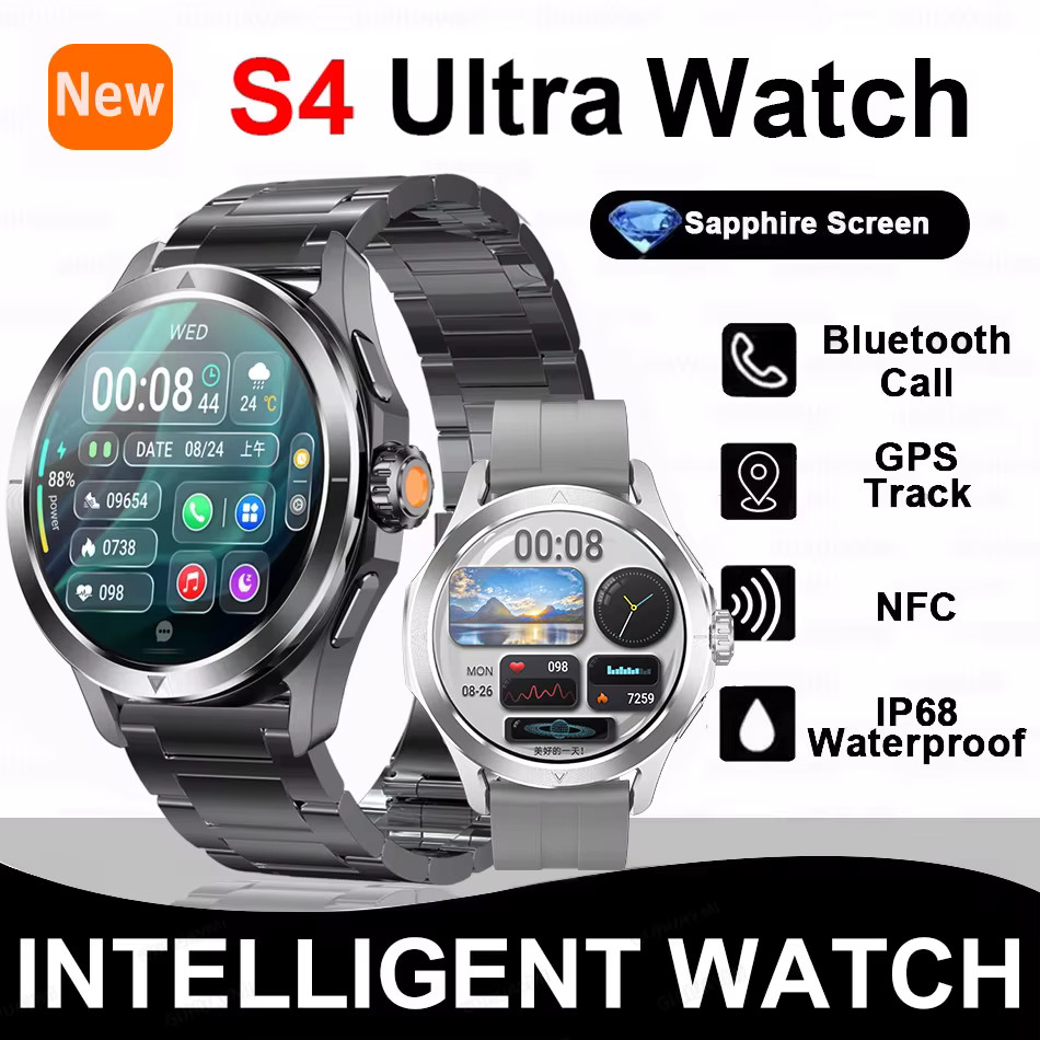 2025 New S4 Ultra Outdoor Sport Smart Watch Men AMOLED GPS NFC Waterproof