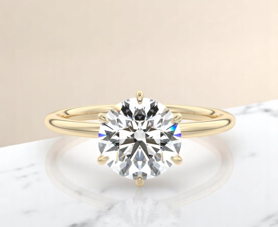 2.0CTW IGI Certified Round Cut Lab Diamond Prong Set 14k Gold Diamond Ring