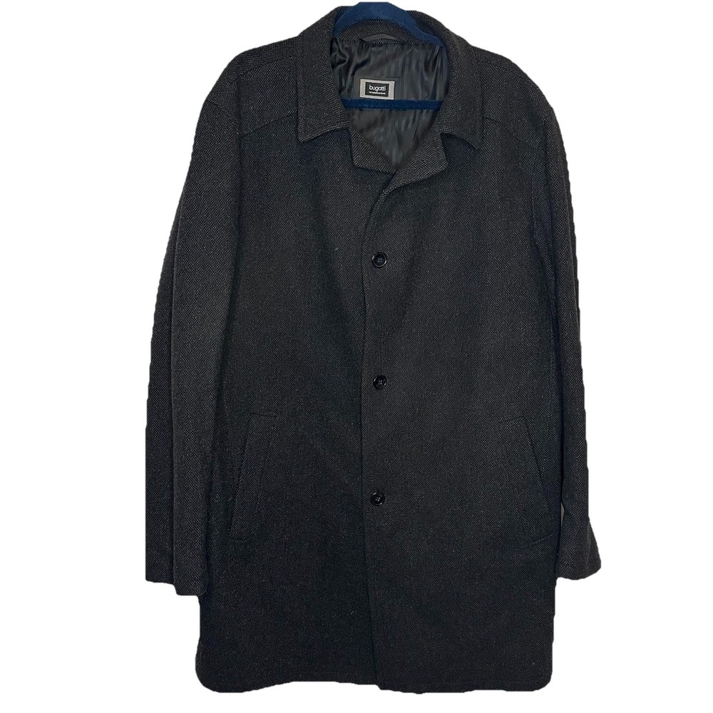 Bugatti Men's Wool Coat Dark Gray Warm Comfortable Mid-Length Size 54 Stylish XL