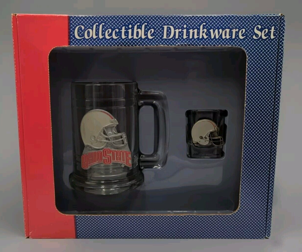 Ohio State Official Licensed Drinkware Set with Beer Mug Shot Glass and Metal Emblem