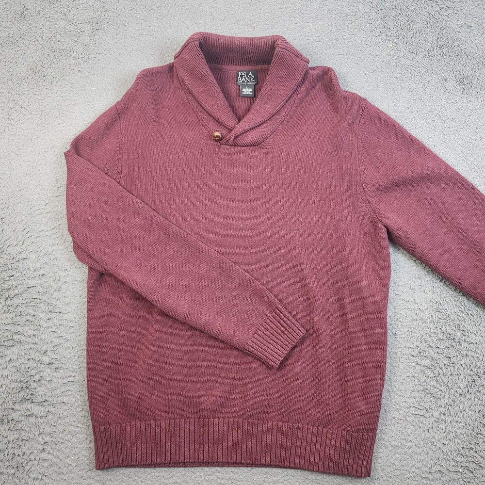 Jos A Bank Sweater Mens Large Burgundy Shawl Collar Cotton Knit Pullover