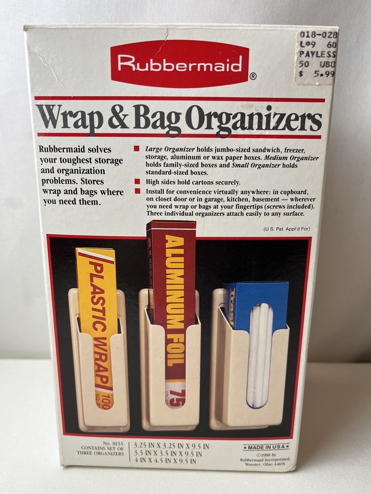 Vintage Rubbermaid Almond Organizer for Plastic Wrap Foil Trash Bags