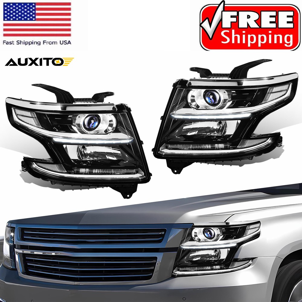 For 15-20 Suburban Tahoe DRL Projector Headlight+Blk Smoke FULL LED light