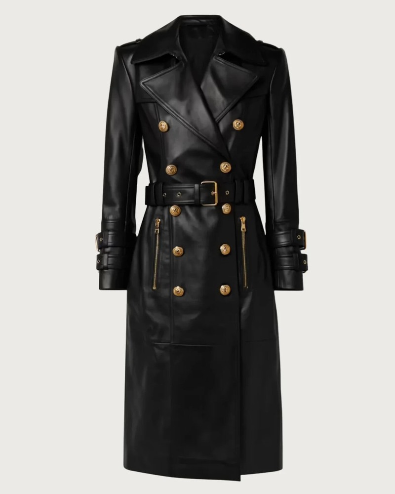 Women's Black Classic Long Coat 100% Pure Lambskin Leather Formal Wear Coat