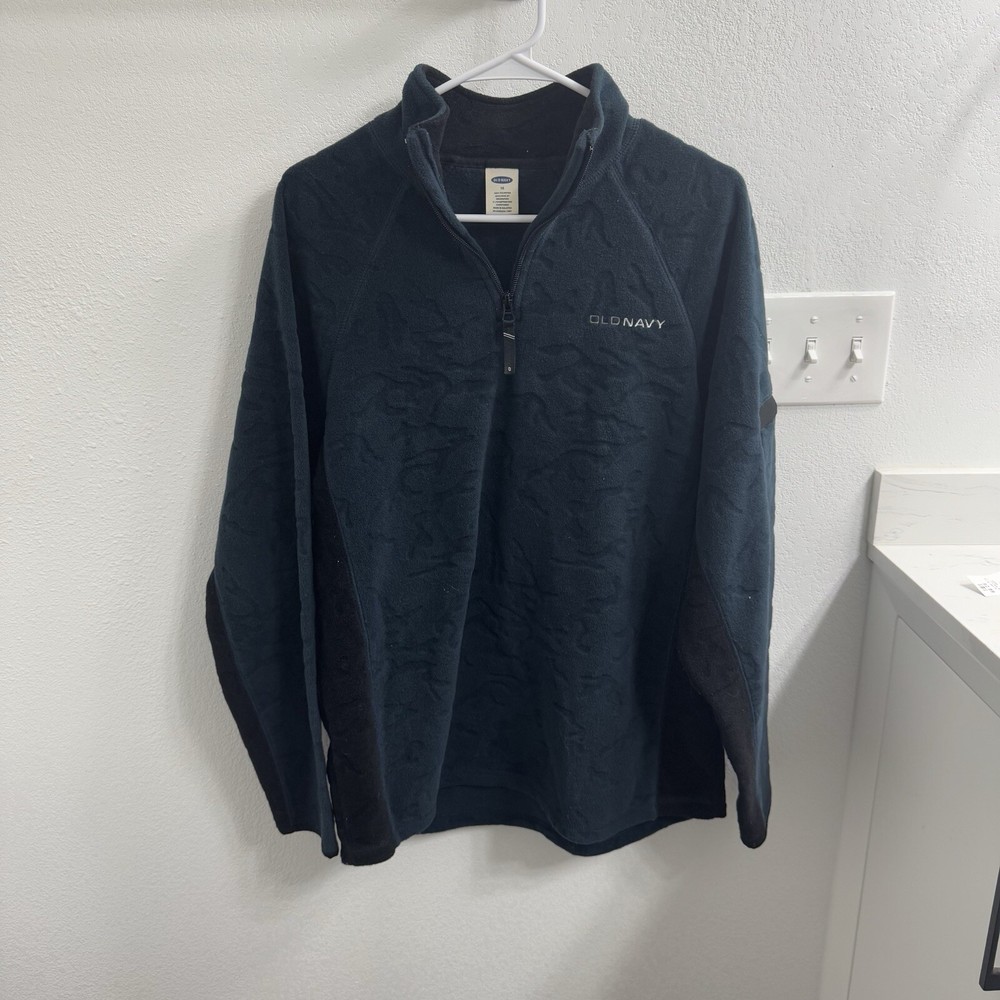 Old Navy Men's Fleece Jacket 1/4 Zip Embroidered Blue Fits Men’s Medium