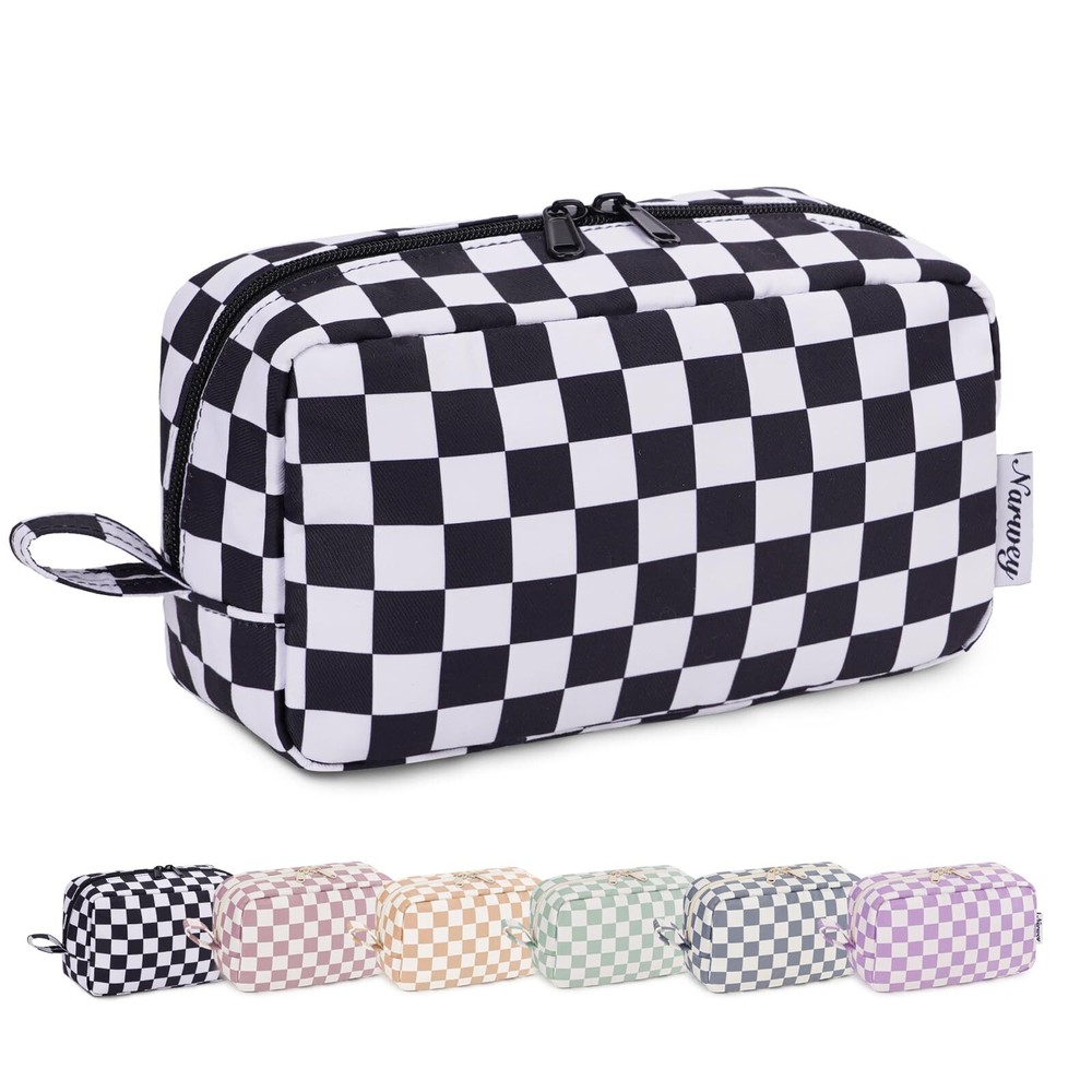 Checkered Travel Makeup Bag Small Cosmetic Toiletry Organizer