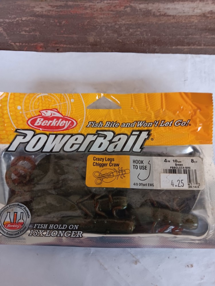 Berkley PowerBait Crazy Legs Chigger Craw 4 Inch 8 Count Breen Fishing Lure