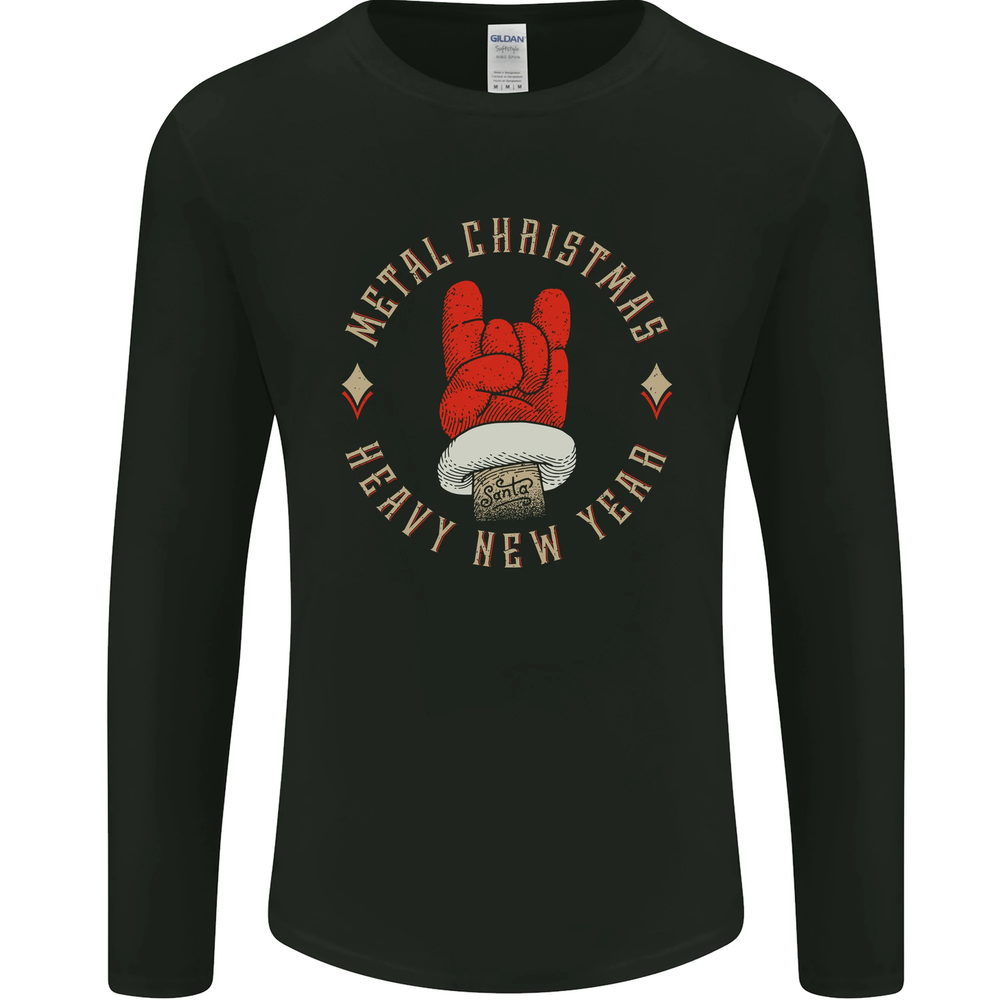 Metal Christmas Heavy Rock Music Guitar Mens Long Sleeve T-Shirt