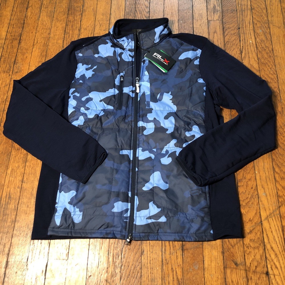 Ralph Lauren RLX Golf Camo Hybrid Wool Blend Jacket Mens Size L Blue Quilted NWT