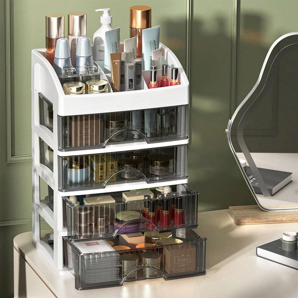 5-Layer White Makeup Organizer with Drawers for Cosmetics Storage