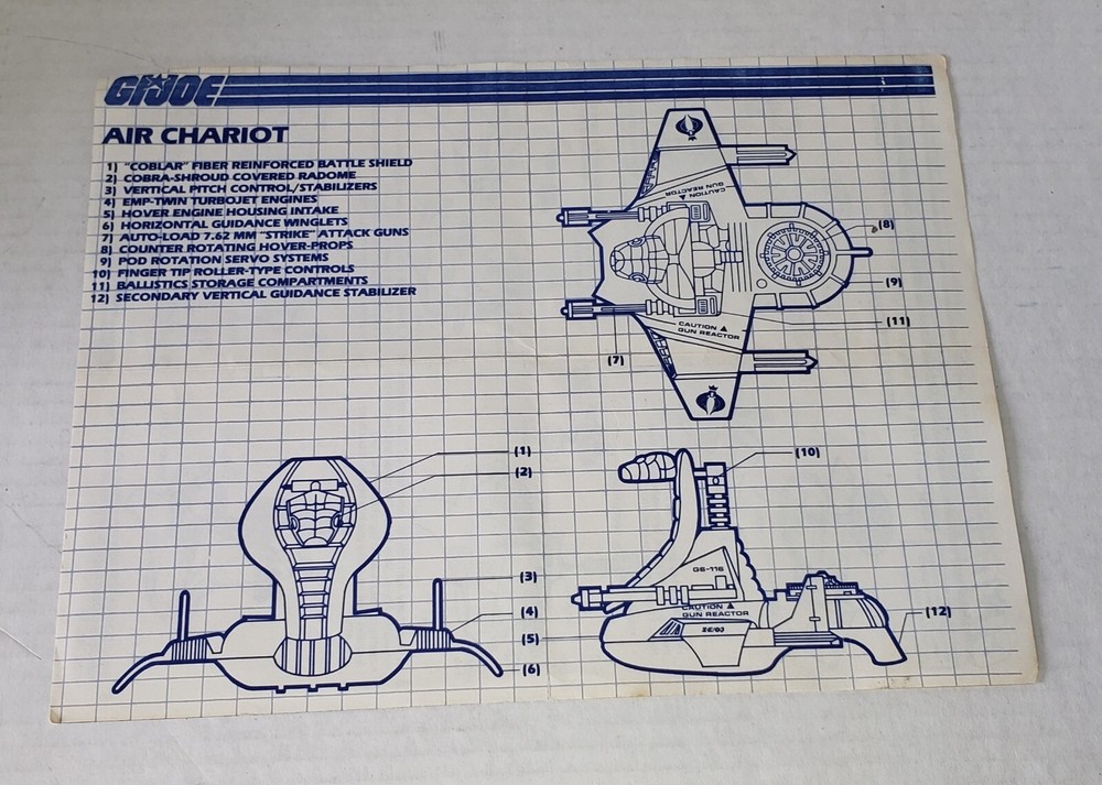 Serpentor Air Chariot Original Blueprints Vintage 1986 Hasbro G.I.Joe ARAH