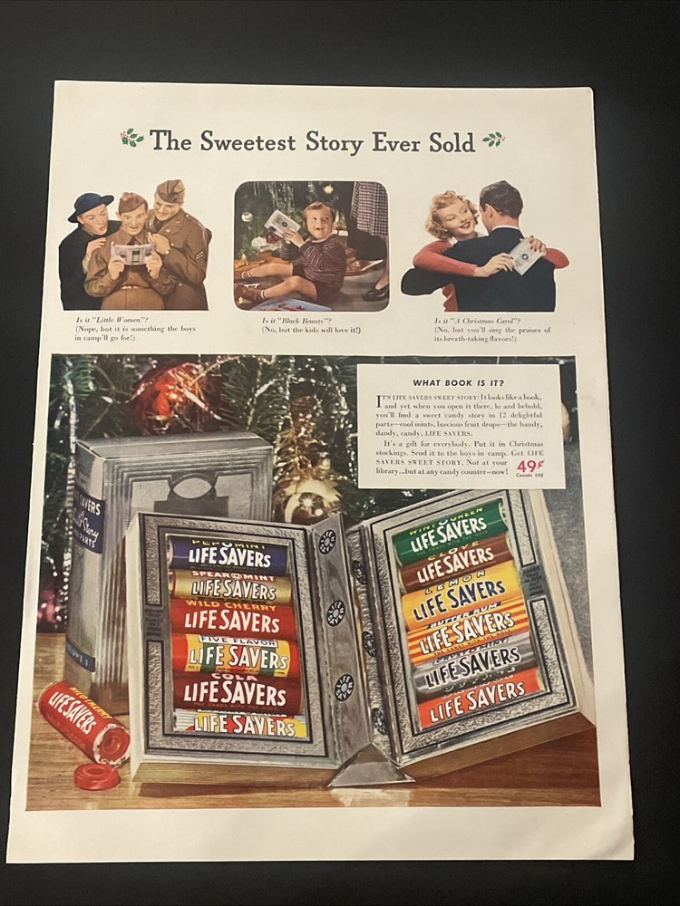 1941 Vintage Print Ad Lifesavers Candy Christmas Book Sweetest Story Ever Told