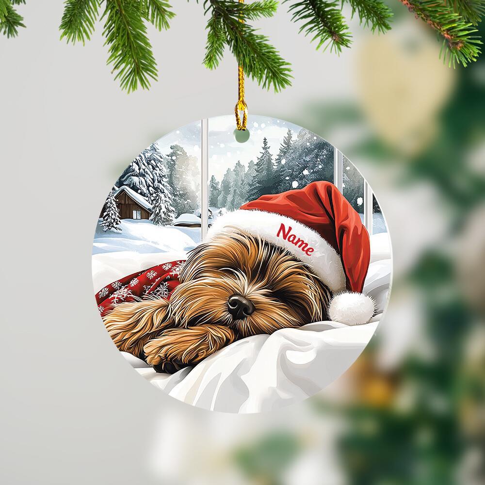 Personalized Yorkshire Terrier Dog Sleeping Christmas Ornament Holiday Gift