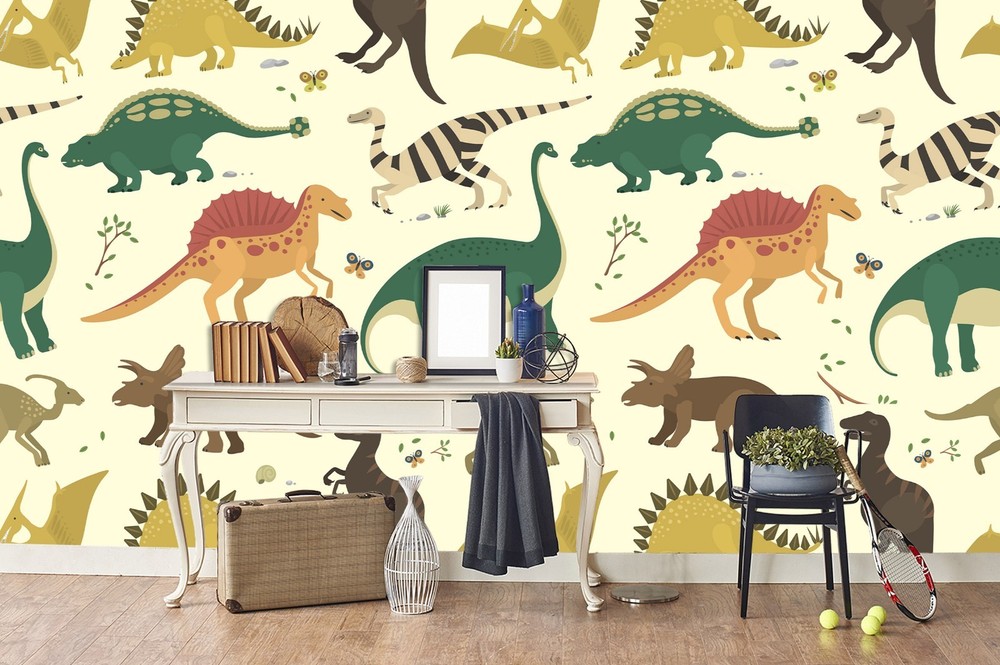 3D Dinosaur Watercolor Pattern Wall Murals Wallpaper Murals Wall Sticker