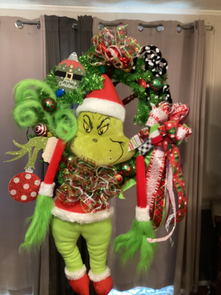 Grinch Christmas Wreath 42 Inch X-Large Homemade Decor with Lights