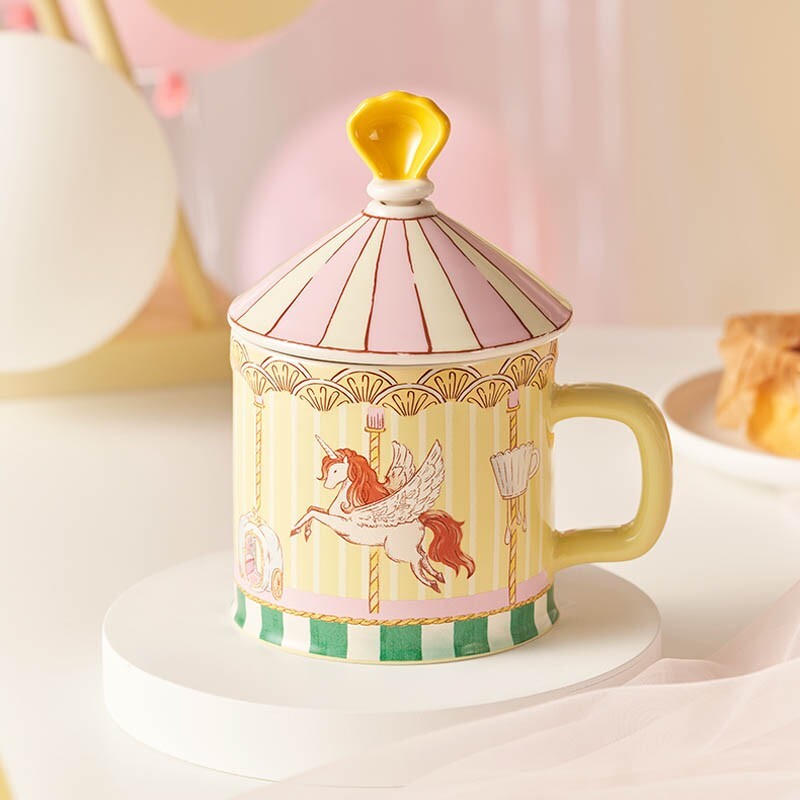 2022 China Starbucks Summer Merry-go-round 12oz Ceramic Mug with Muddler