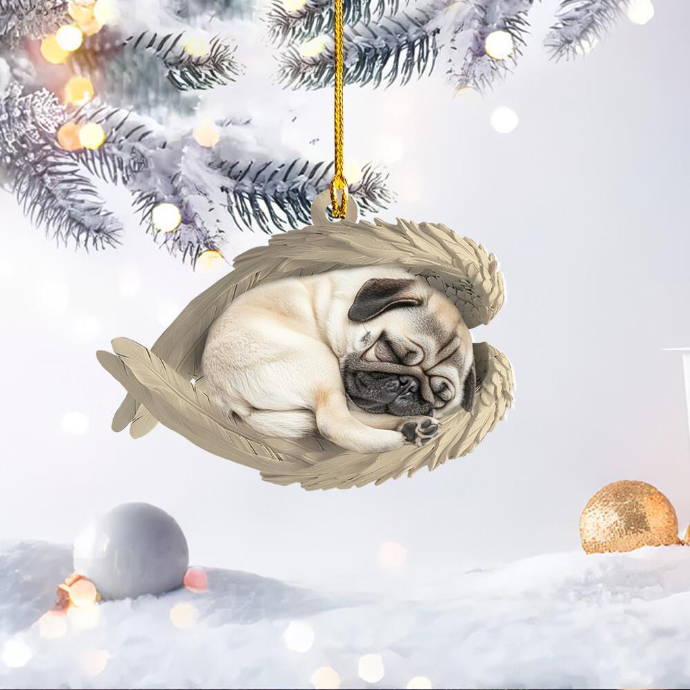 Pug Dog Sleeping Angel Wings Car Ornament  Pug Dog Christmas Ornament Gift
