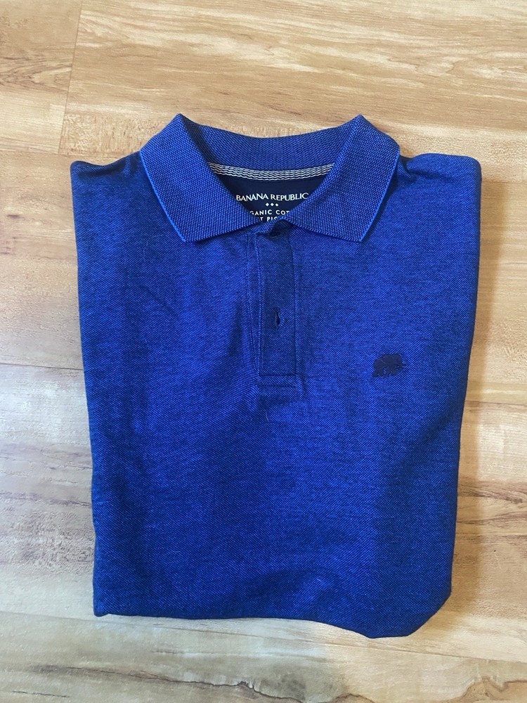 Banana Republic Men's Polo Shirt Navy Blue Short Sleeve Organic Cotton Medium