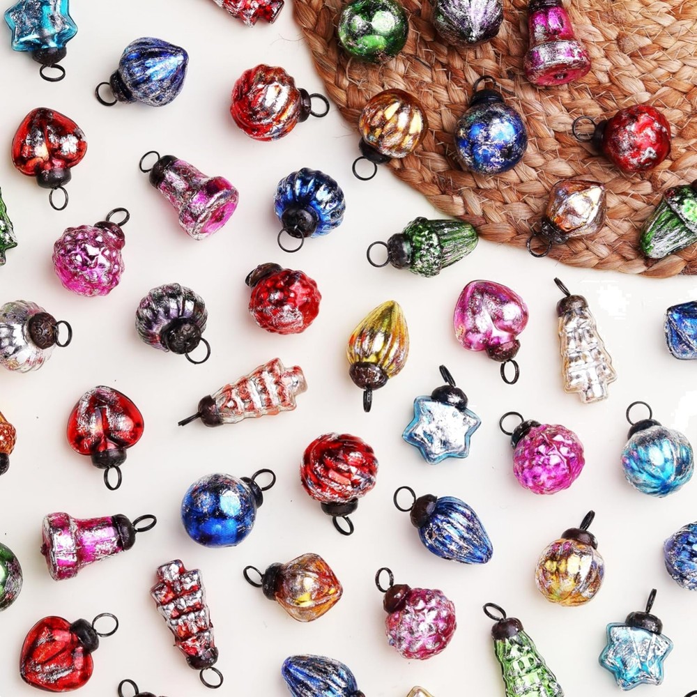 Indianshelf 25 Piece Handcrafted Glass Vintage Ornaments with Gift Box- Vintage