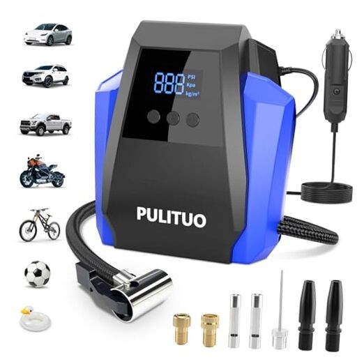 Tire Inflator Portable Air Compressor - Car Accessories 12V DC Air Pump Blue