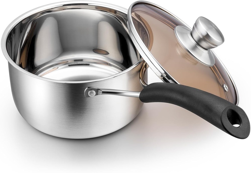 Stainless Steel Saucepan with Lid - Small Kitchen Pot for Cooking and Simmering